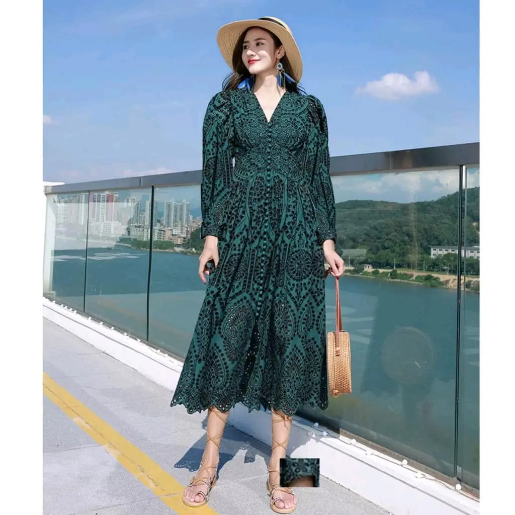 TM 61200 Dress Katbol Carminna Embroidered Cotton Lengan Panjang