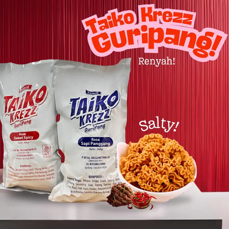 COD Taiko Krezz 500g/1000g  Keripik Gurita Octopus Roasted Snack camilan/makanan kembung/ puffed, citarasa baik, renyah dan lezat, makanan puffed daribahan baku berkualitas Food Kripik Cemilan Pedas Crispy Chips Ayam 8
