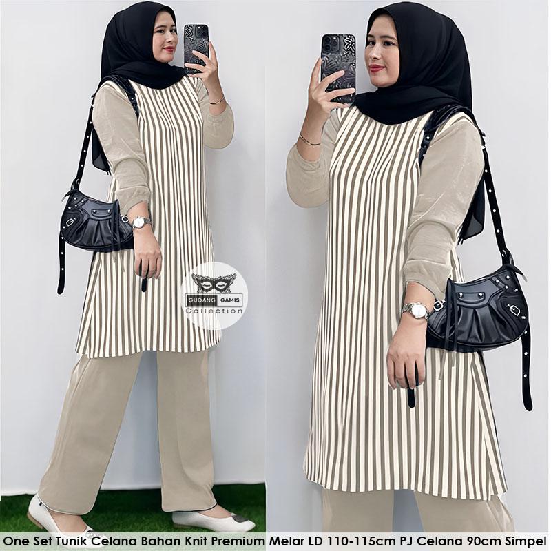 Setelan Tunik Kekinian Raisa Set Bahan KNIT PREMIUM LD 110-120cm PJ Celana 90cm One Set Viral Terbaru 2025