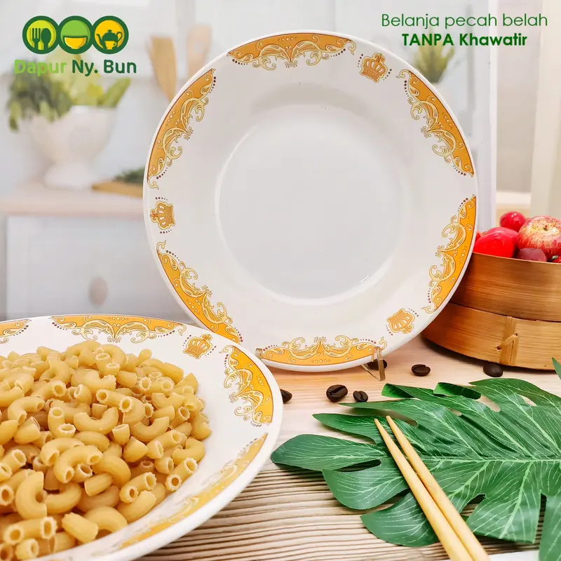 1 Buah Piring Makan Besar Motif Mahkota Ukuran 9 Inch 3