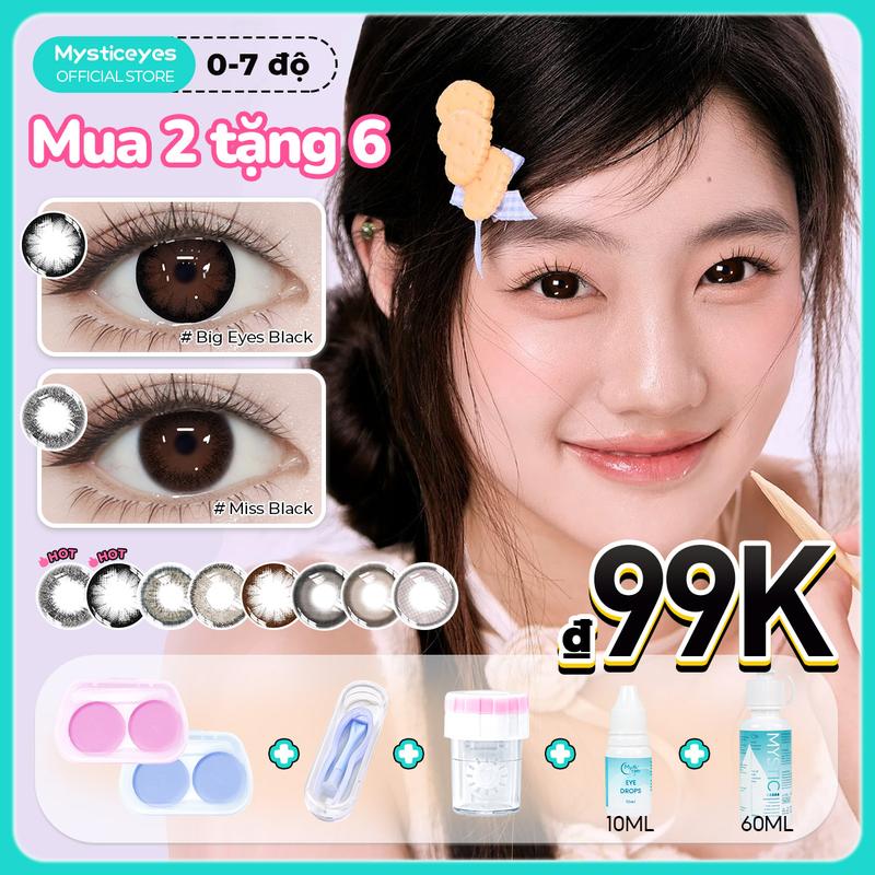 [Mua 2 tặng 6] Kính áp tròng 14mm 14,2mm 14,5mm 0-7 độ , Nhiều màu sắc Hàm lượng nước 40% Dùng một lần trong nửa năm Thoải mái khi đeo mysticeyes, và COMBO 6 món đi kèm