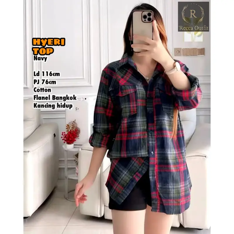 KEMEJA WANITA LENGAN PANJANG MOTIF KOTAK KOTAK TERBARU PAKAIAN WANITA BAJU ATASAN 2