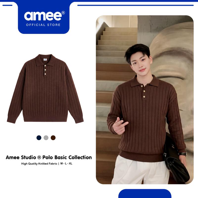 Áo Polo Len Dệt Kim Dài Tay Amee Studio Chất Liệu Len Lông Thỏ Cao Cấp / Pongo