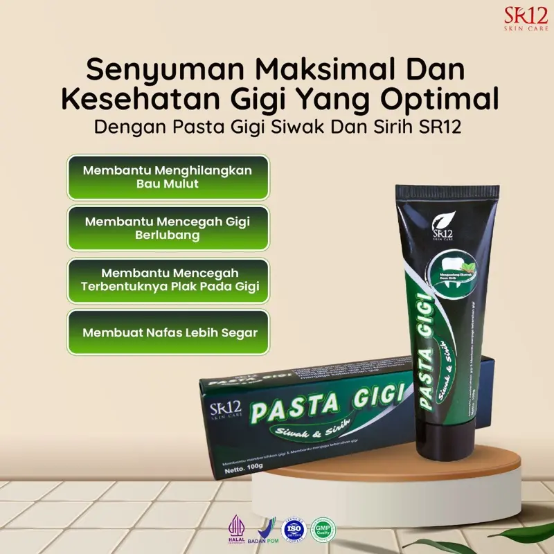 Pasta Gigi Charcoal & Siwak SR12 - Pemutih Gigi Penghilang Bau Mulut & Plak - Formula Herbal Alami - No BPOM NA18211400015 & NA18211400016 8