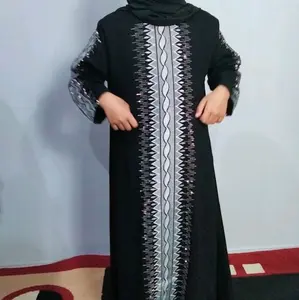 Gamis Abaya Anak Jetblack Bordir Arabia Set Hijab Terbaru 3-12tahun Baju Muslim  Lebaran Cantik Nyaman Keluarga Dress Hitam