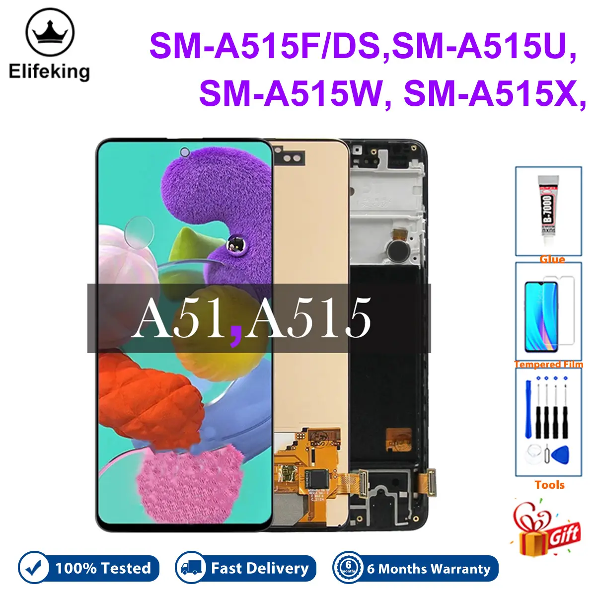 Màn hình LCD, A51, dành cho Samsung Galaxy A51 A515 A515FN / DS A515F, với bộ số hóa màn hình cảm ứng, thay thế lắp ráp, đã được kiểm tra 100%