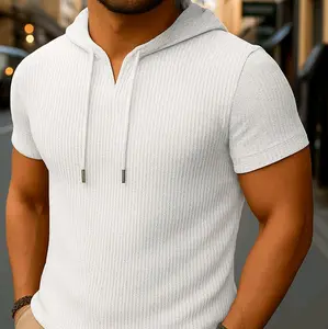 Baju Kaos Hoodie Pria Polos Bahan Waffle Kaos Kupluk pria Lengan pendek Kaos Distro Pria Dewasa