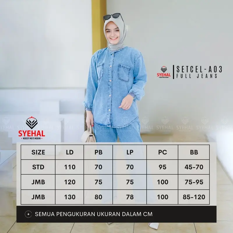 Setcel - A03 SYEHAL COLLECTION- Oneset / Setcel Kemeja Wanita Full Jeans - Setelan Pakaian Wanita Denim Baju Panjang 8