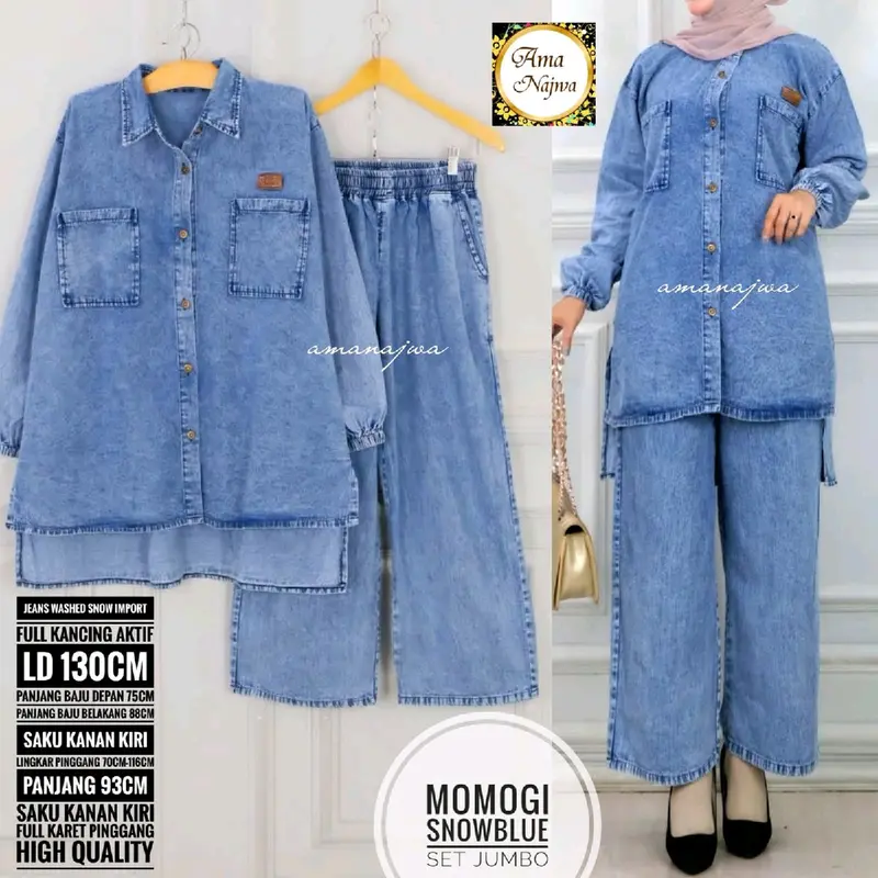 one set jeans Bisa COD Zalea set jeans || Setelan jeans Premium dengan 2 pilihan ukuran XL dan XXL || momogi set jeas 2