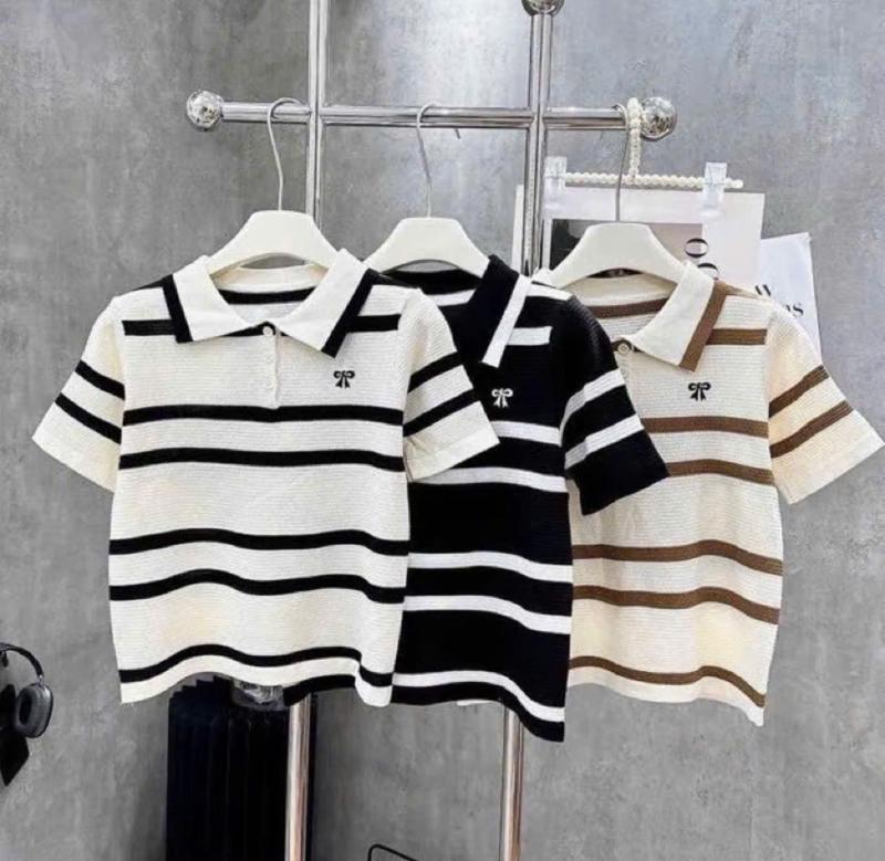  A735  TÁO ĐỎ BIGSIZE 55-90KG  ÁO POLO SỌC NGANG NƠ THÊU 3 MÀU NGỰC 110CM VỪA 