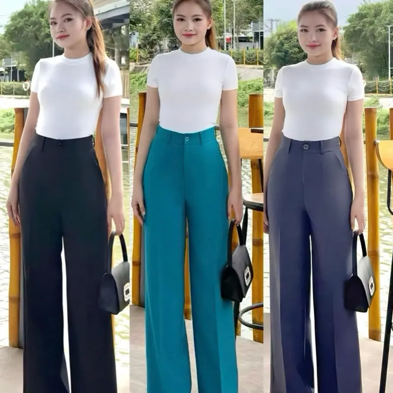 Quần  suông 1 nút ống 27cm chất vải coton hàn Nữ