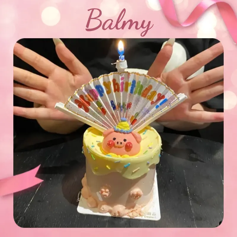 Birthday Creative Fan Shaped Candle Surprise Banner Candles Funny Birthday Cake Decoration Insert Item Card insertion Photo Prop