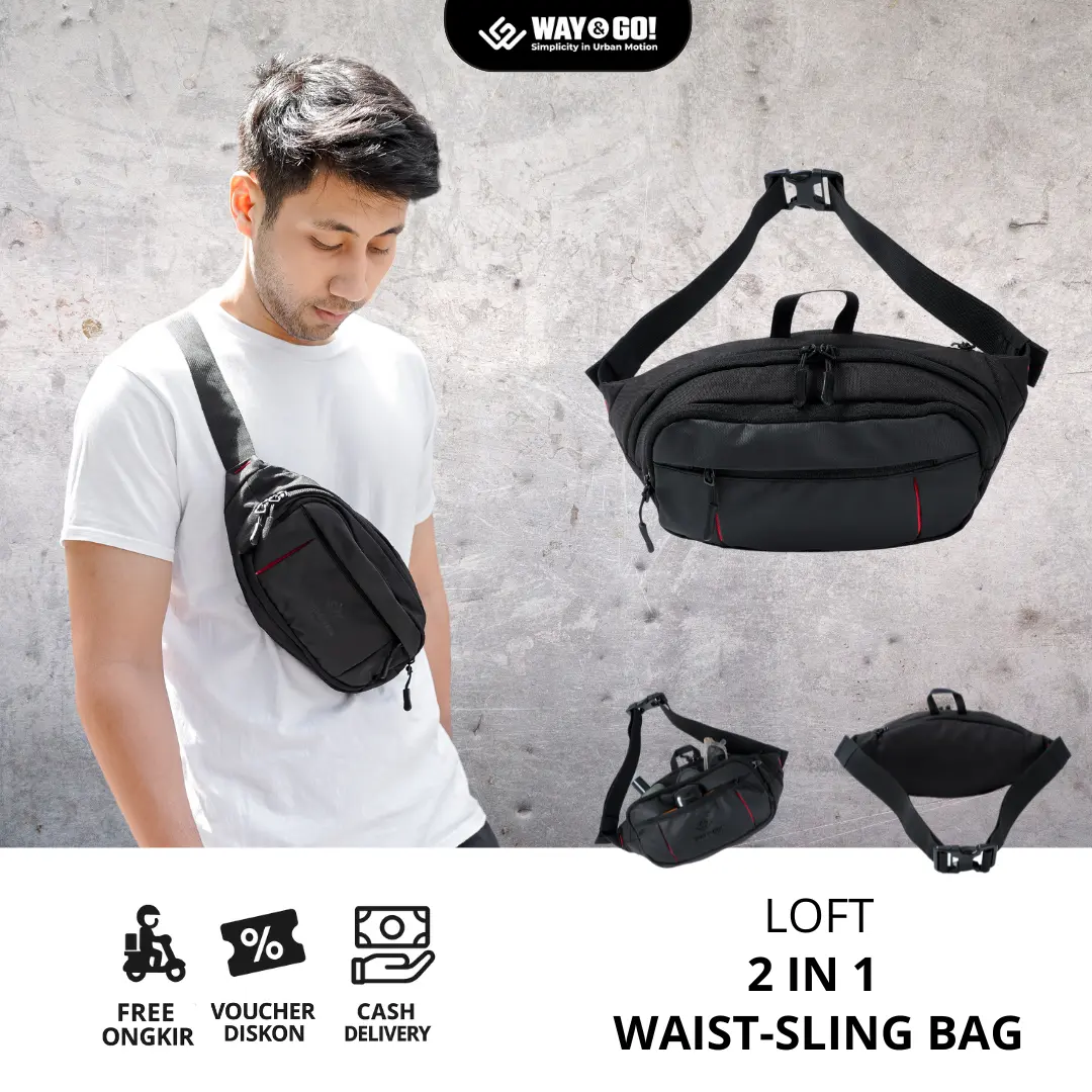 Sling Bag Pria Hitam Way&Go! Loft Waist Bag Tas Selempang Pinggang Waistbag