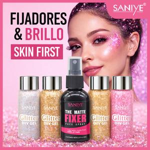 SANIYE Fixer Spray Acabado Mate + Glitter Gel de Alta Adherencia para Maquillaje，Set de maquillaje de larga duración