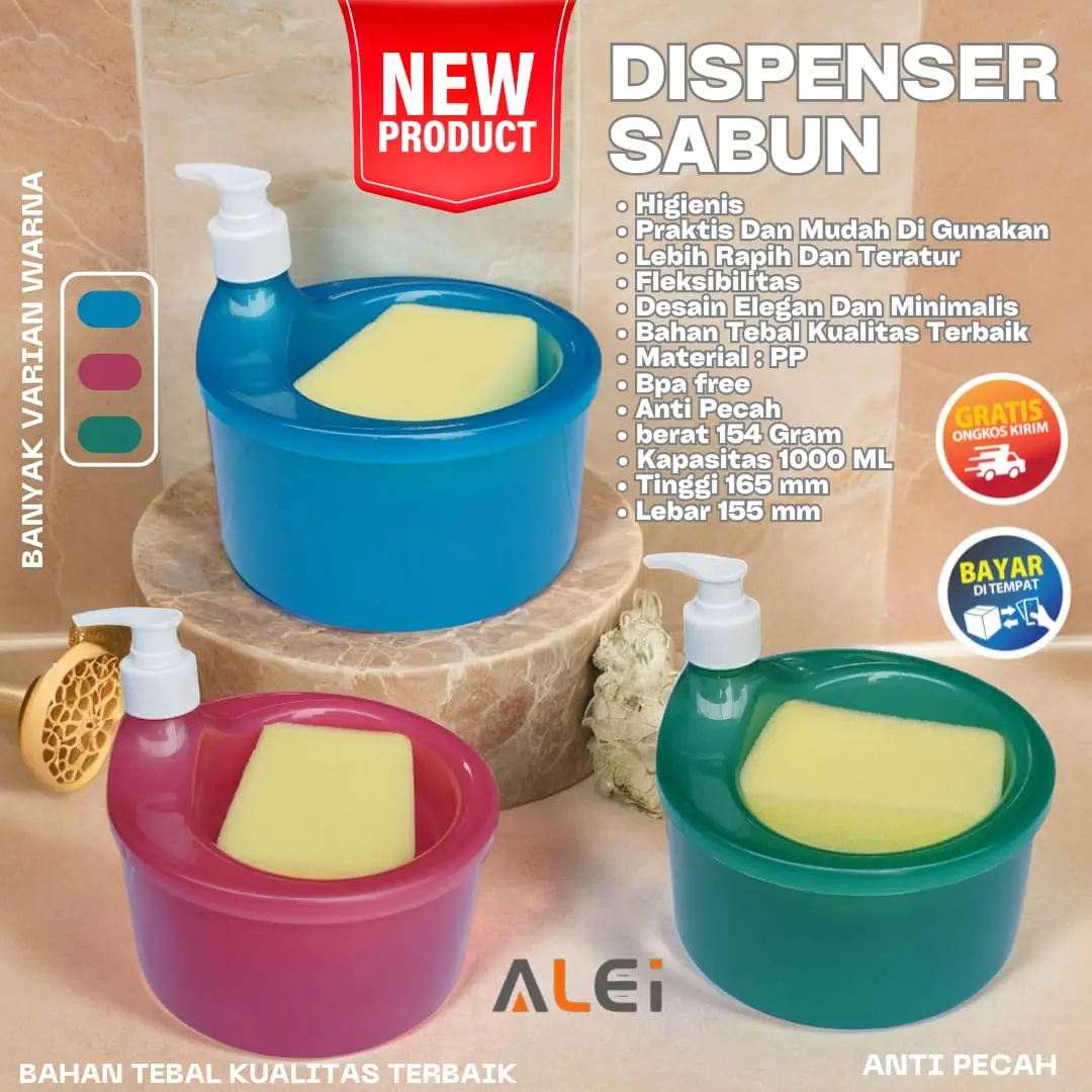 NEWALEI Tempat Sabun Cuci Piring/Dispenser Sabun Bulat Paket 2IN1 1100ML Gratis Pump+Spons/Tempat Sabun Pump