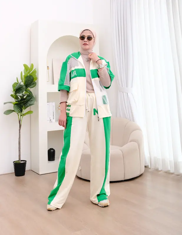 Numiaa atasan top rompi setelan celana wide cutbray seleting sporty olahraga berwarna series josephine - elektra 2