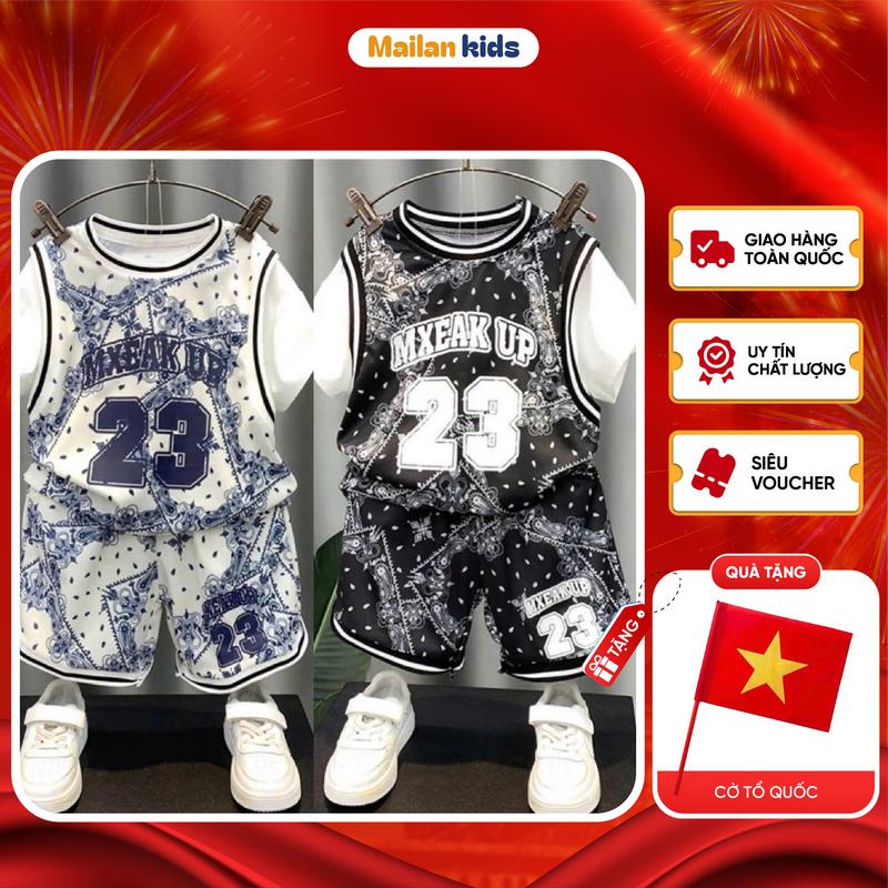 [TẶNG CỜ ĐỎ-SALE CHÀO LỄ 2/9] Bộ Đồ Thể Thao Bé Trai In Số 23 Sport Mùa Hè  – Set Cộc Tay Chất Thông Hơi 17–46kg Sport Cá Tính