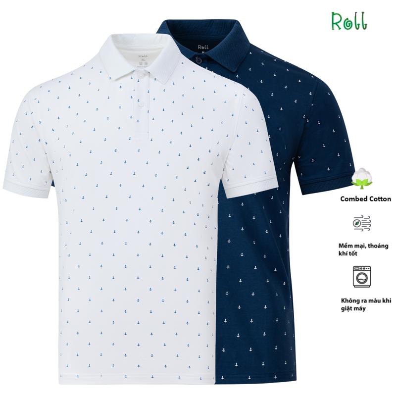 Áo polo nam Roll họa tiết mỏ neo đẹp vải Cotton xịn mềm mại lành tính không bai xù form chuẩn dễ mặc trẻ trung Menswear Ngắn Tay Có Cổ Shirt
