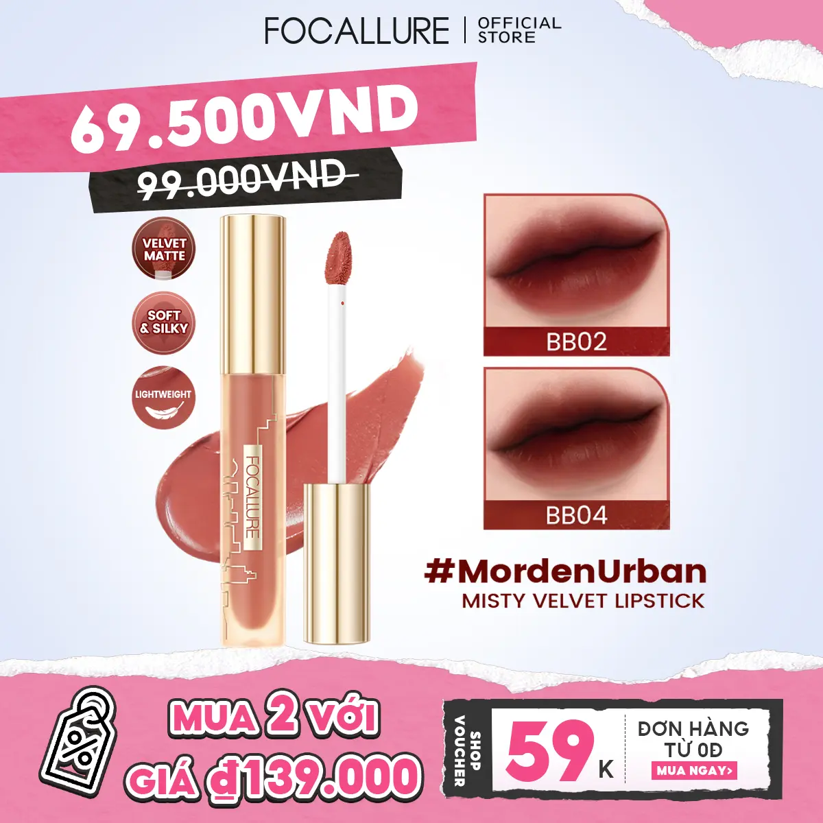 Son Focallure Mờ Như Nhung Êm Dịu Dưỡng Ẩm Thoáng Khí Sắc Tố Cao Lâu Trôi Mềm Mượt Dễ Dàng Thoa Tán 2.8G