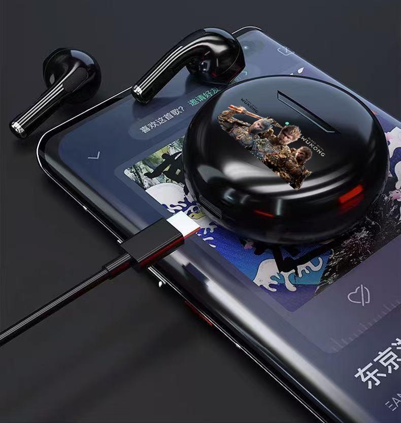 xctopest HT38 Black Myth Wukong AI Earphone TWS 50dB Peredam Kebisingan Aktif, Bluetooth 6.0, Daya Tahan Baterai 47 Jam, Headphone Nirkabel Sejati, IP54