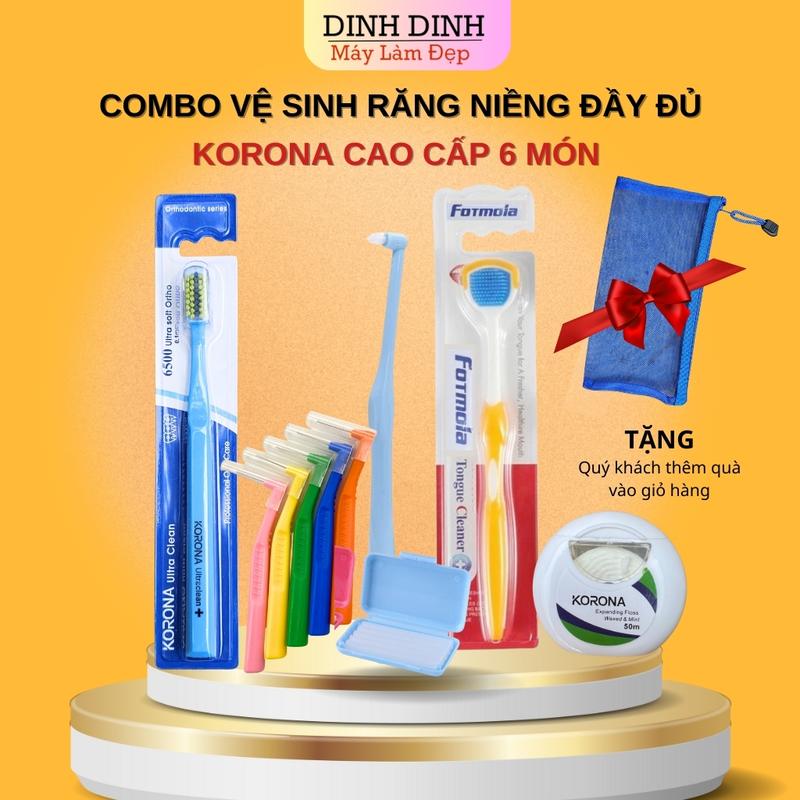  Vệ sinh răng niềng Korona Combo đầy đủ Bàn chải niềng răng bàn chải kẽ bàn chải đầu nhỏ cạo lưỡi chỉ nha khoa sáp nha khoa 