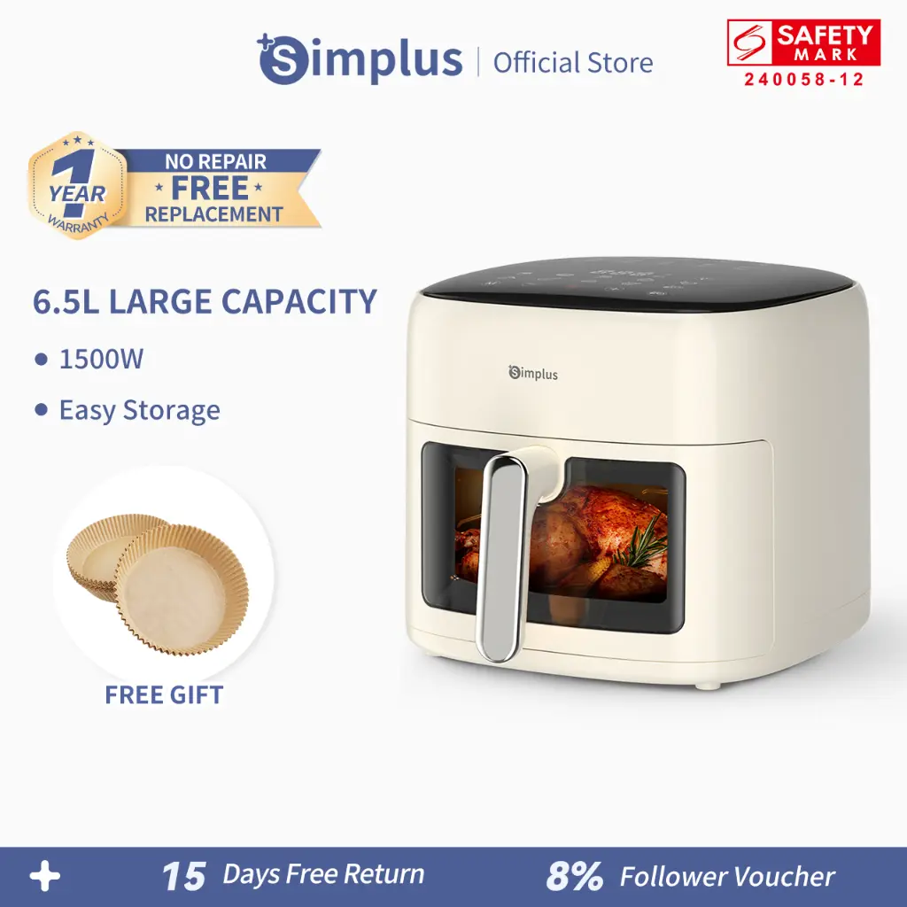 Simplus Air Fryer 6L Large Capacity Visible window 1500W Power 10 preset menu non-stick coating