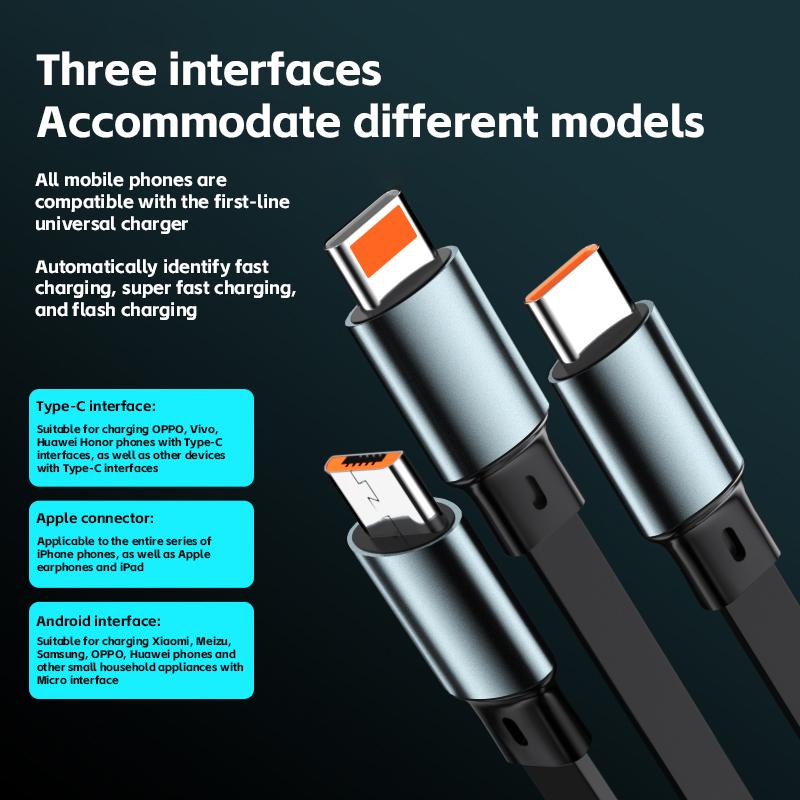 Reabol 3 in 1 Retractable USB 100W Fast Charging Cable Micro USB 5A Type-C for iPhone Samsung Xiaomi