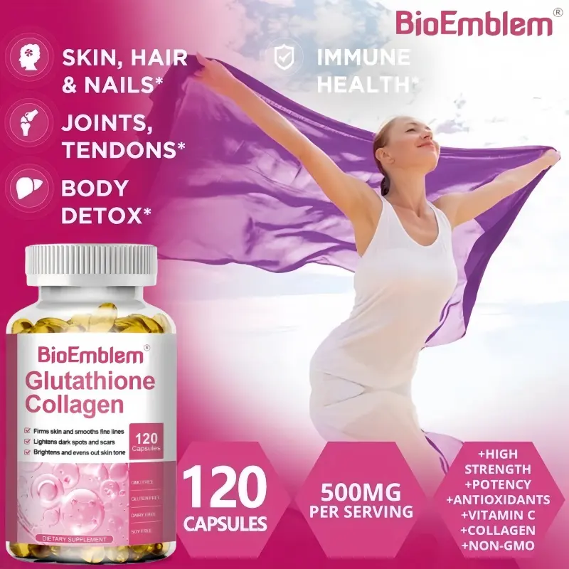 BioEmblem Glutathione Collagen Capsules Mengandung vitamin C untuk anti penuaan dan peningkatan imunitas 120 tablet - Shop