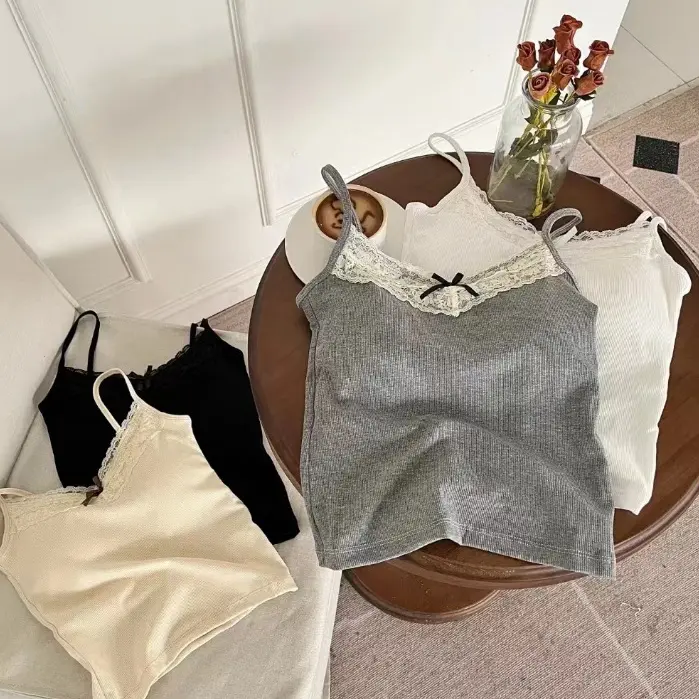 Tank Top Wanita Busa Bra Dalaman Renda Pita Korean Style 1