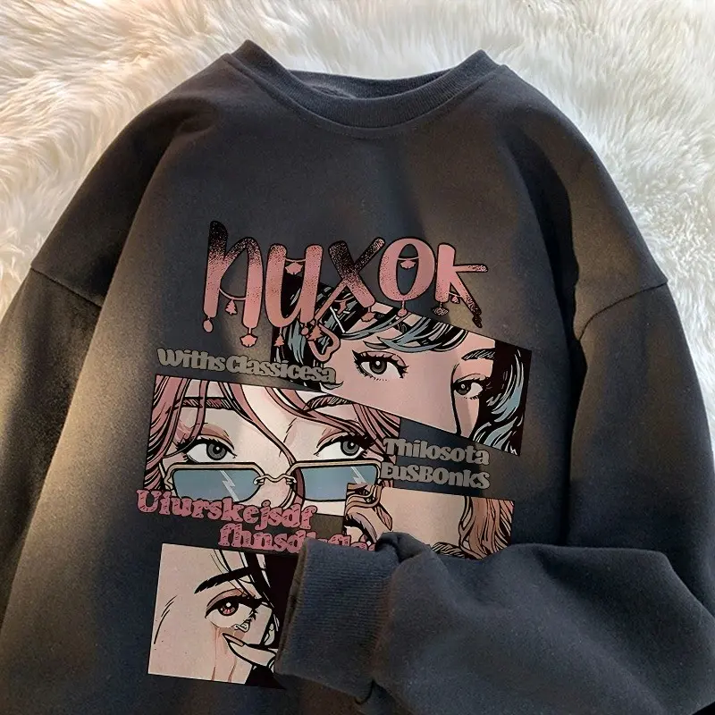Sweater nuxok anime sweater wanita korean style-kekinian Crewneck cewe unisex Fit Fleece Lembut Panjang Nyaman Sweatshirt Santai Tangan  Oblong Baju Cewek Basic