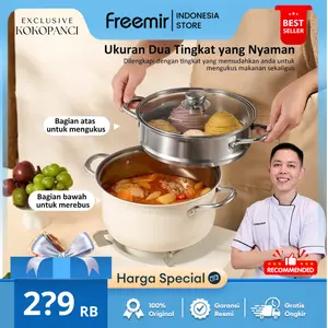 [XCLSV Kokopanci PO] freemir Steamer Kukusan Stainless Steel 2 Susun Beige Pengukus Serbaguna Kapasitas Besar Kitchenware