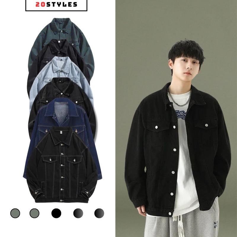 Áo Khoác Jean Nam Nữ 6 màu , Áo Khoác Bò Nam Unisex Form Rộng phong cách Basic Hàn Quốc hot 2025 Menswear Denim Nhung Jacket Có Cổ Có Túi