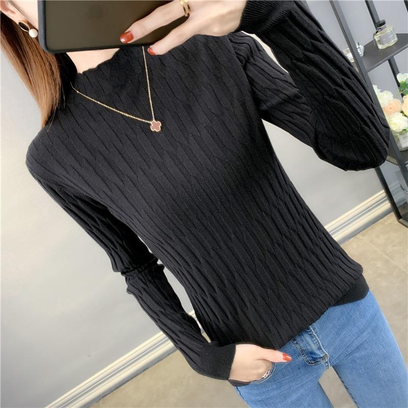 Atasan Rajut Wanita Model Turtleneck Setengah dengan Kerah Bagian Dalam - Hitam, Baju inner wanita 233 cardigan nyaman Knitwear Kardigan Panjang Outer Stretch Sweater Tangan Panjang Outer turtleneck  women 7