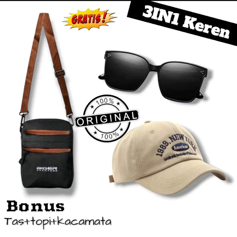 PROMO 3IN1 beli 1 dapat 3 produk tas selempang pria gratis 2 produk lainya Slingbag Cowo 1