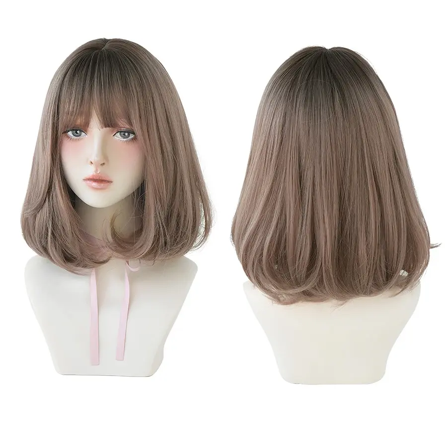 Wig female short hair, pear flower head, shoulder-to-shoulder full top hair cover, natural fluffy clavicle hair, curly hair inner buckle