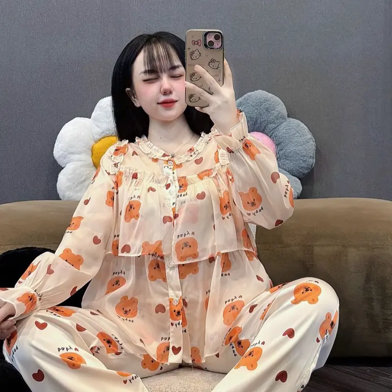 [Tay dài tiểu thư latin phối voan 03] Đồ bộ Pyjama nữ Tay dài tiểu thư 2 tầng lụa latin phối voan tơ cao cấp nhiều màu xinh Women 8