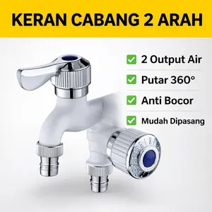 Keran Cabang 2 Arah Shower Double Kran Air ABS Putar 1/2 Inch Anti Bocor
