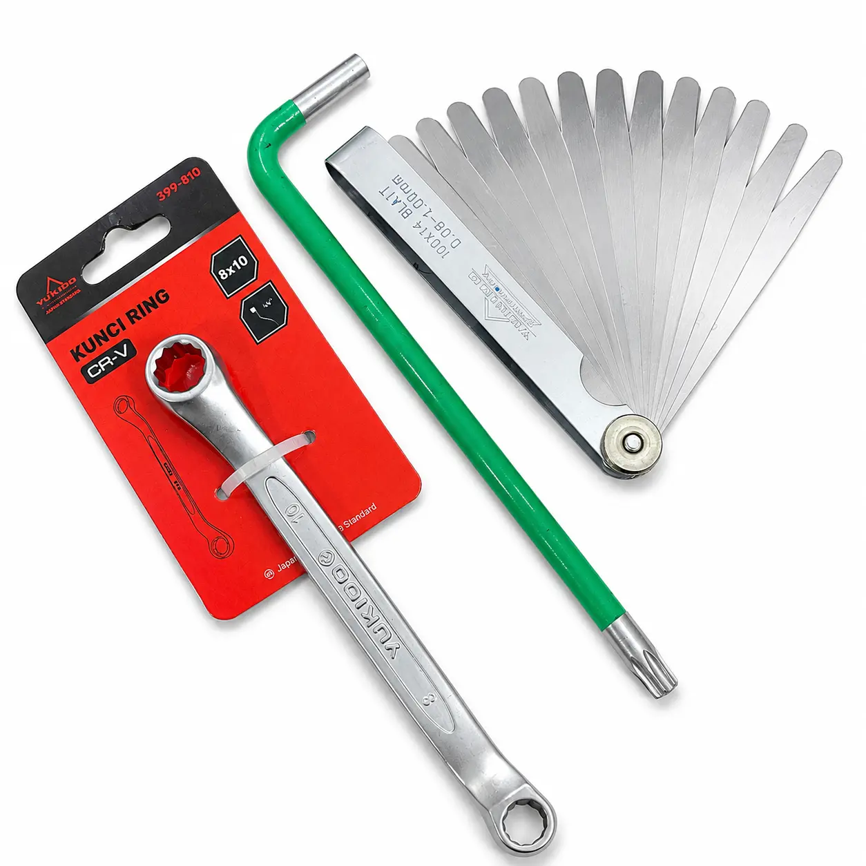Paket Kunci Stel Klep 3 Pcs Feeler Gauge 0.05-1MM 13 Blade Fuller Kunci Ring 8x10mm L Bintang T40 mm Original Standar JIS - Feeler Gauge