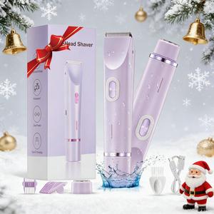 女性用電動ヘアトリマー、防水電動脱毛器 1箱2in1ボディ＆フェイシャルシェーバー、公邸毛や顔、脇用、脚用のデュアルヘッド付き