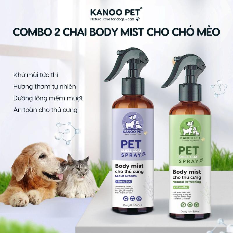 Combo 2 Chai Bodymist Xịt Thơm Khử Mùi Cho Chó Mèo KANOO PET 260ml - Dưỡng Da Lông Thơm Lâu Hương Nước Hoa An Toàn