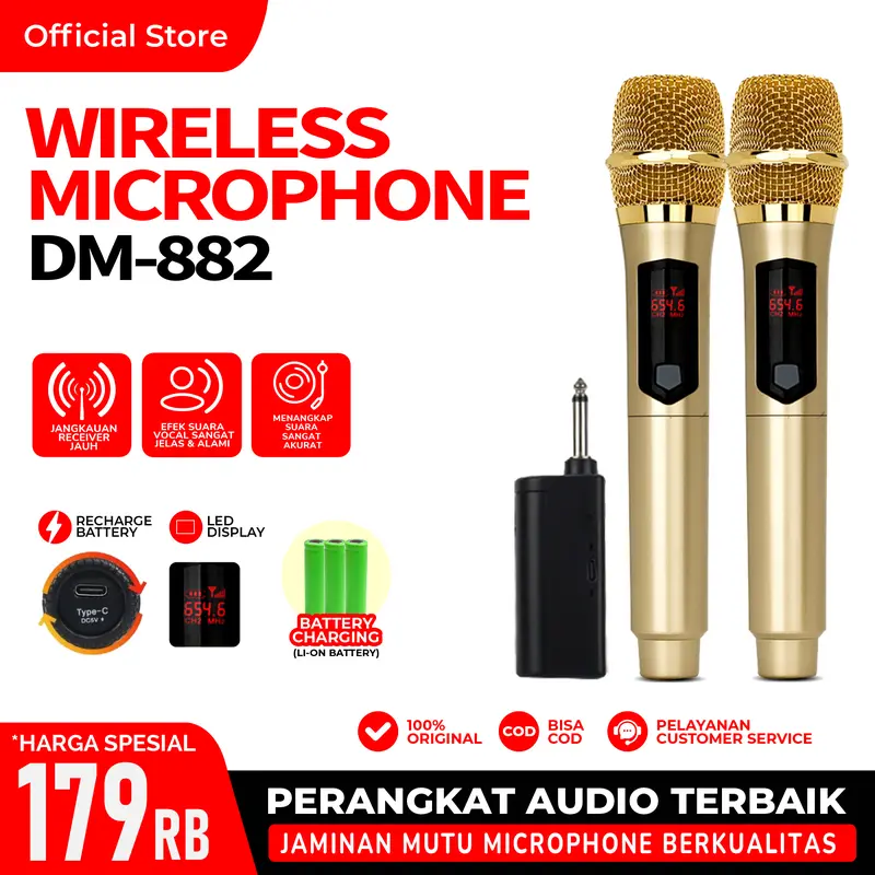 [COD-AGS] Sonic Audio MIC DM-882 GOLD EDITION Profesional Mikrofon Wireless Microphone Untuk Kebutuhan Acara Kantor Meeting Conference & Audio Device