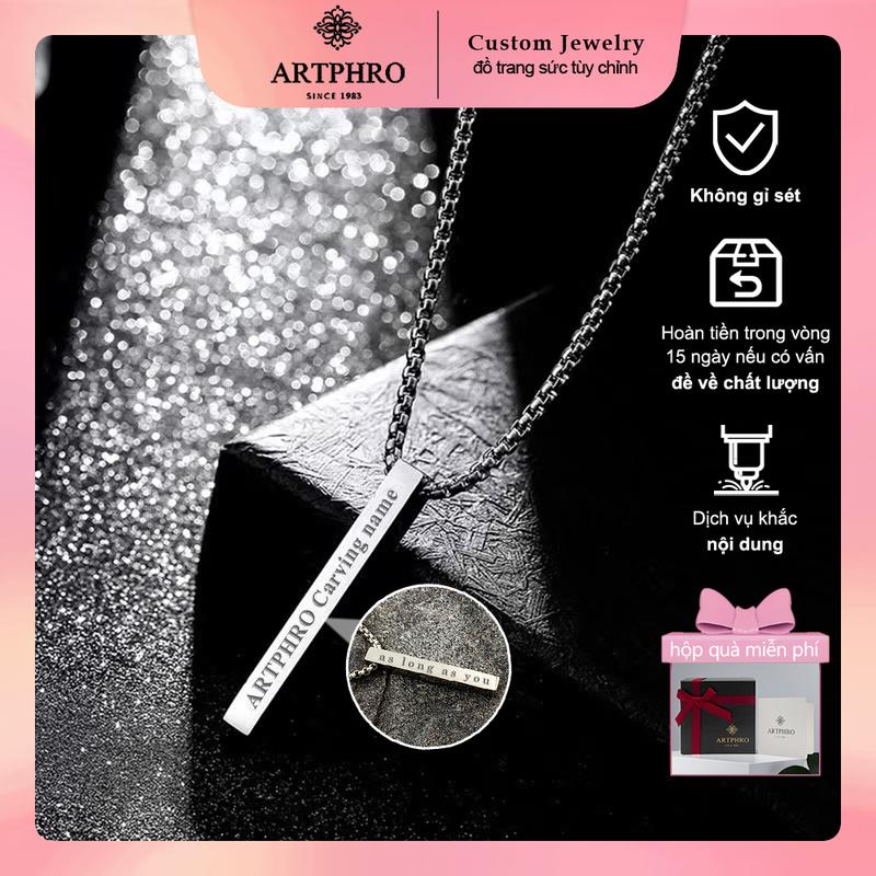 ARTPHRO Vòng Cổ Mặt Dây Chuyền Hình Chữ Nhật, Được Làm Bằng Thép Titan, Dành Cho Phụ Nữ Và Nam Giới, Có Thể Tùy Chỉnh Với Tên, [1 Chiếc]