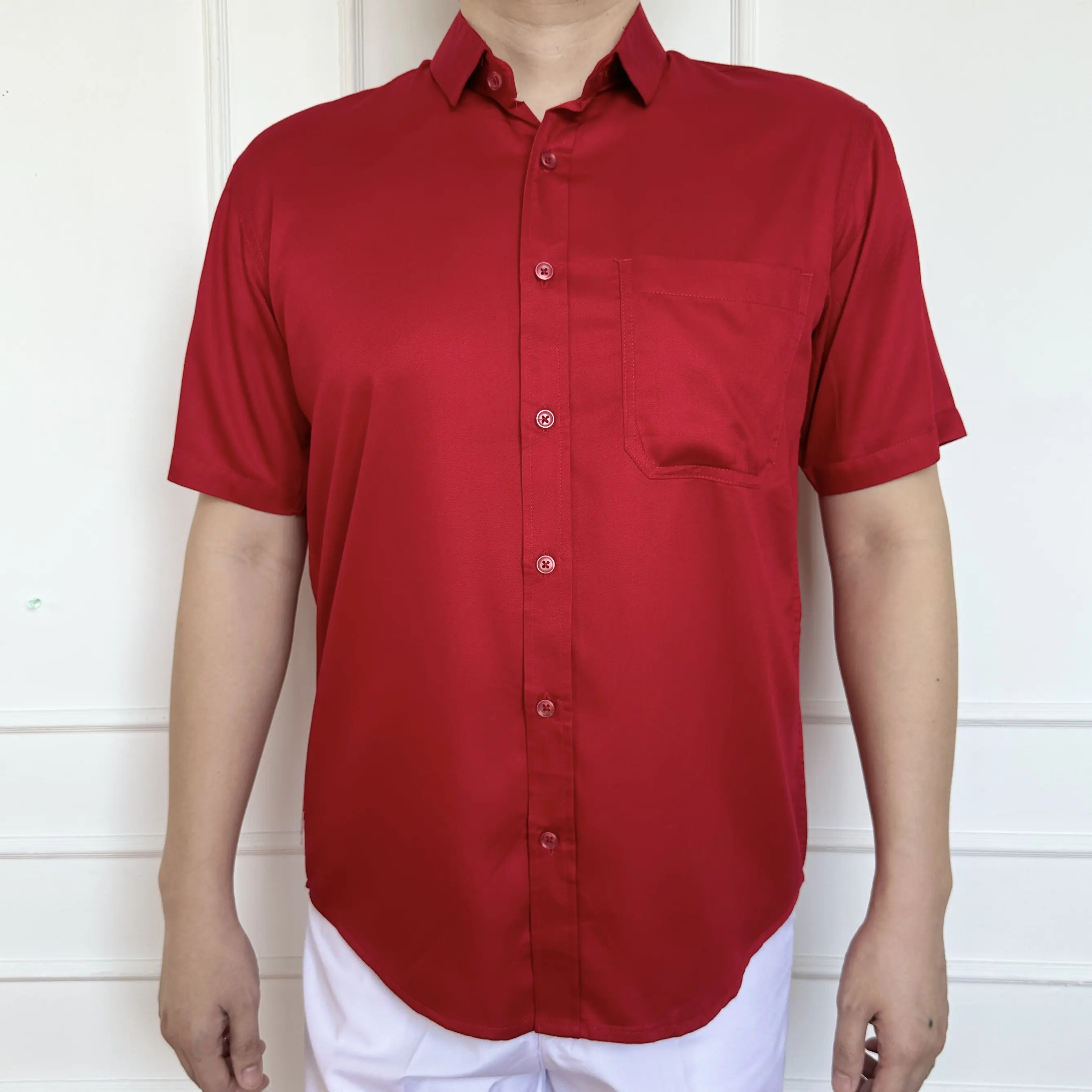 Kemeja Pria Merah Rayon Twill SLIM FIT Lengan Pendek Panjang