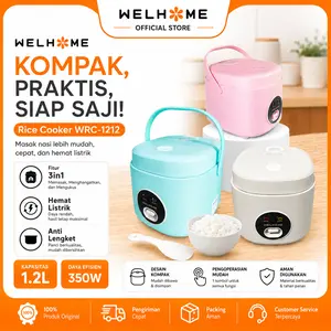 WELHOME Rice Cooker Mini/Magic Com Mini Multifungsi/Panci anti lengket penanak nasi 1,2L Magic Warmer Low Watt Steamer WRC 1212