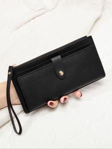 女性のソリッドカラーのジッパー付きの長い財布、ファッショナブルなPuレザーの財布、毎日の使用のための多機能なカードホルダー