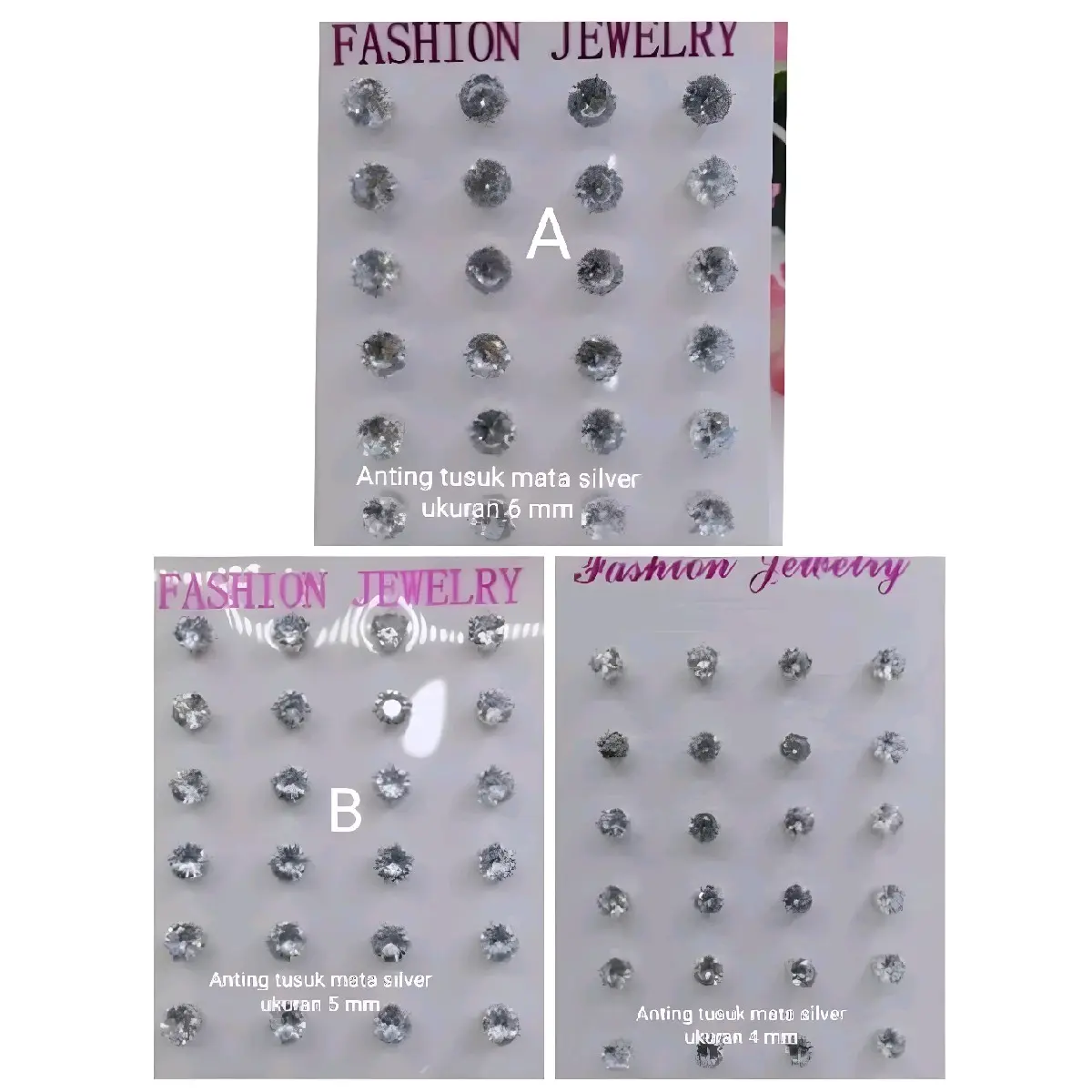 Rsdr693.Anting tusuk mata putih silver xuping wanita lapis emas dgn mata zircon