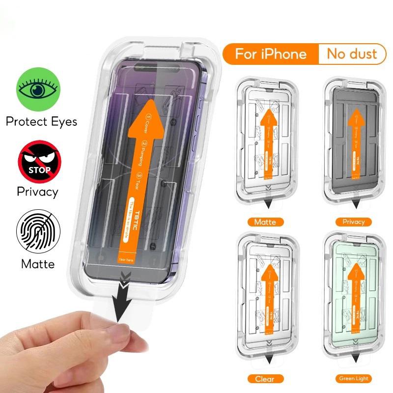 Kính cường lực khung tự dán tự rút bụi siêu mịn dành cho iPhone 17 15 16 14 13 12 11 ProMax XR XSMAX 67 8Plus trong suốt