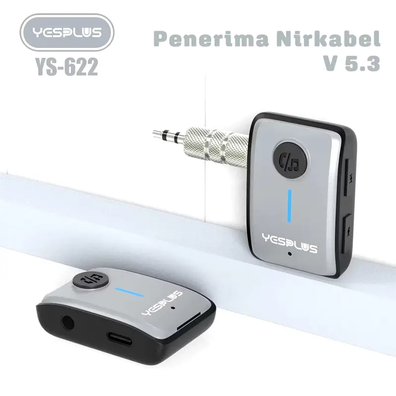 YESPLUS Adapter Penerima Signal Bluetooth  YS622 Dengan Lubang 3.5mm Versi 5.3 Alat Bluetooth Speaker Mobil Dengan Mic Car 2