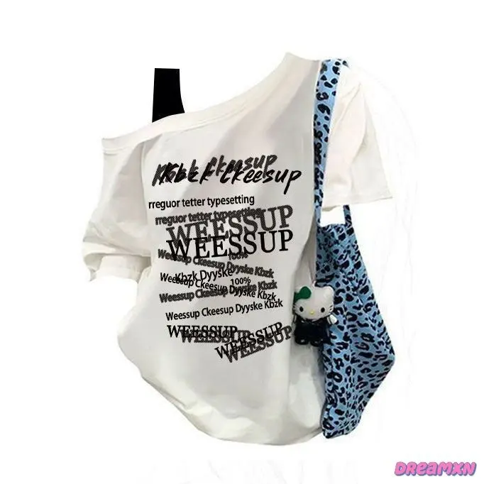 เสื้อคลุมดูเดิลสไตล์แขนสั้นเสื้อยืดผู้หญิงผูกปลายหลวมสองชิ้นหลวมพอดี
