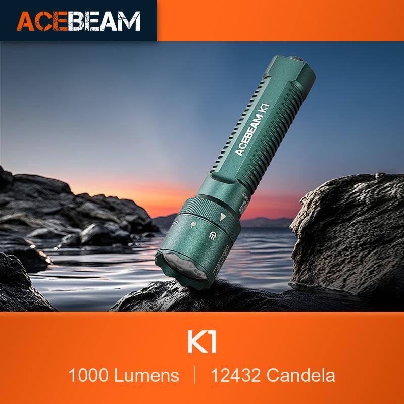 ACEBEAM ไฟฉาย EDC K1 1000 ลูเมน แสงสีขาว 3 ดวง แสงสีเขียว 3R และ UV 365nm พร้อมแบตเตอรี่ 14500 1000m
